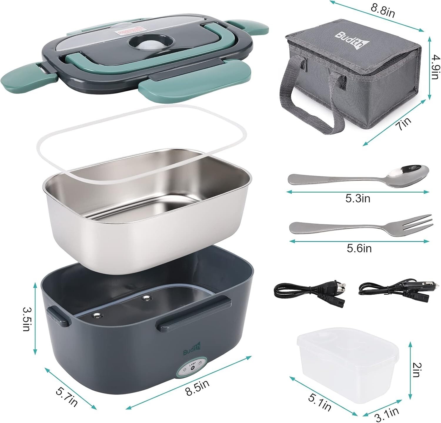 80W Electric Lunch Box Portable Food Warmer for Car Truck Office 12V 24V 110-... gallery