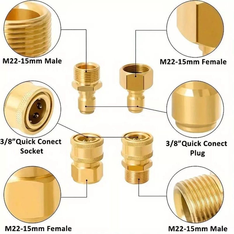 4x Pressure Washer Adapters Set Quick Disconnect Kit M22 Swivel to 3/8'' Connect gallery