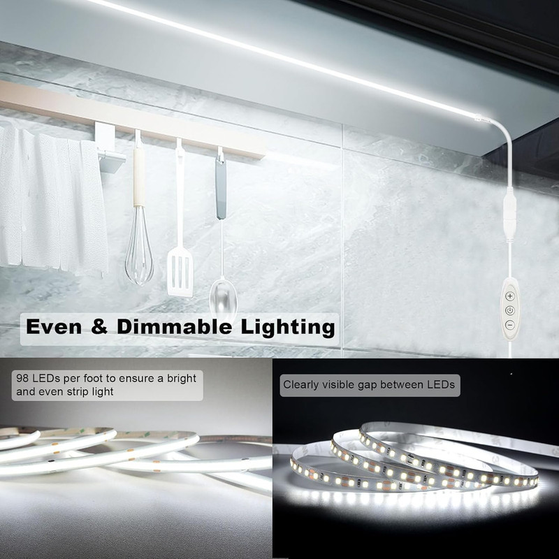 5V COB Led Strip Lights USB Powered 6000K Cool White CRI93+ 6Ft Led Tape Light w gallery