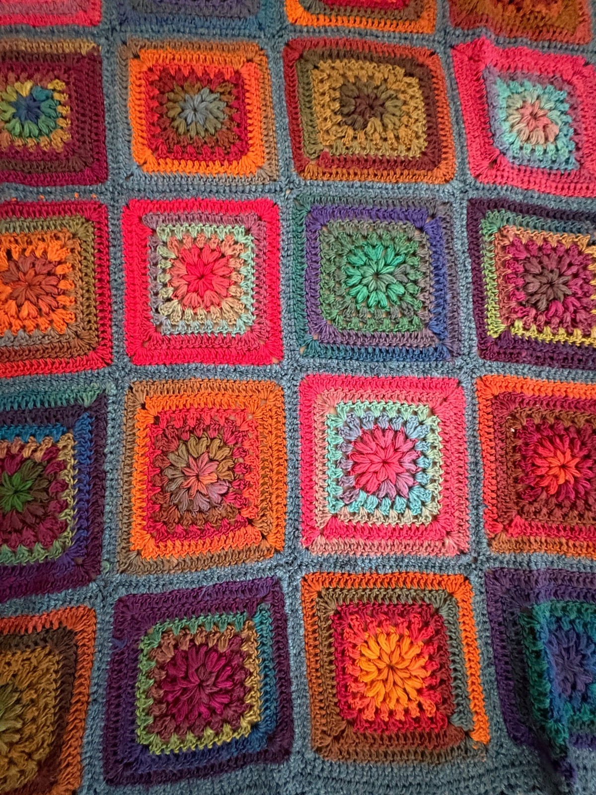 VTG Crochet Granny Square Blanket Multicolor Colorful Boho Throw gallery