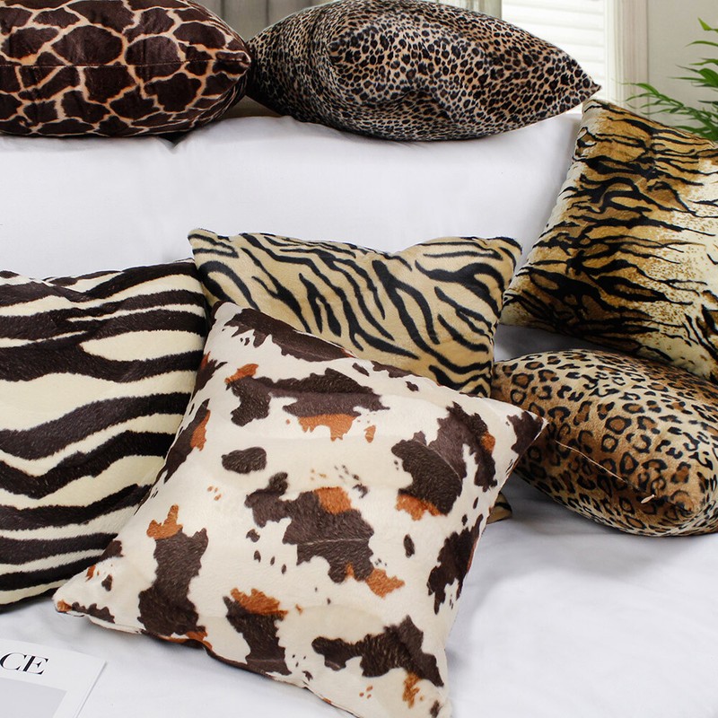 Leopard Tiger Zebra Giraffe Vintage Plush Cushion Cover Pillow Case Home Decor gallery