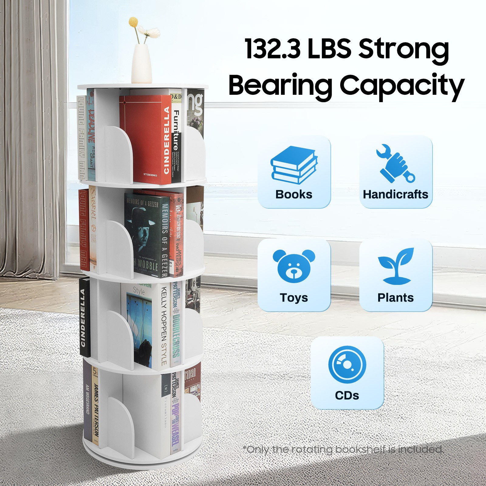 4 Tier Rotating Bookshelf 360 Bookcase Freestanding Storage Shelf Display Rack gallery