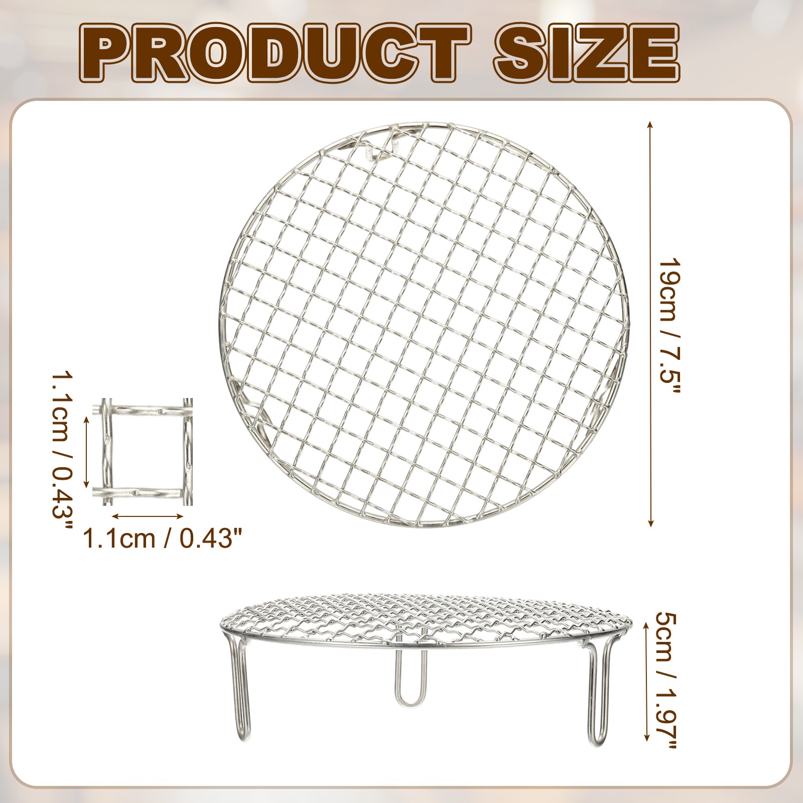 7.5 Inch Round Cooking Rack, Stainless Steel BBQ Grill Baking Rack with Legs gallery
