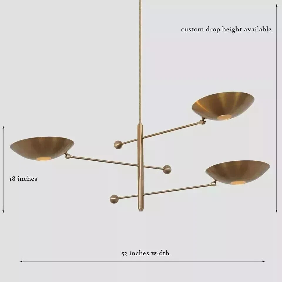 3 Light Pendant Mid Century Modern Raw Brass Sputnik chandelier light Fixture gallery