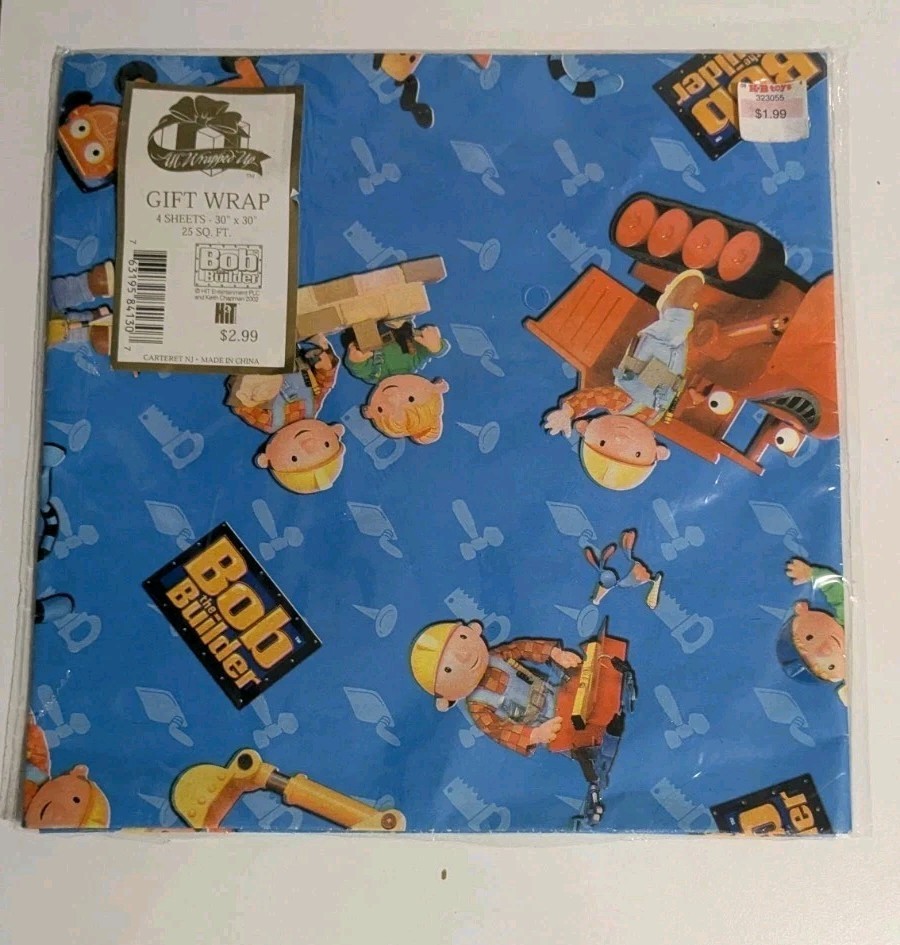 2002 All Wrapped Up BOB the BUILDER Gift Wrap Unused gallery