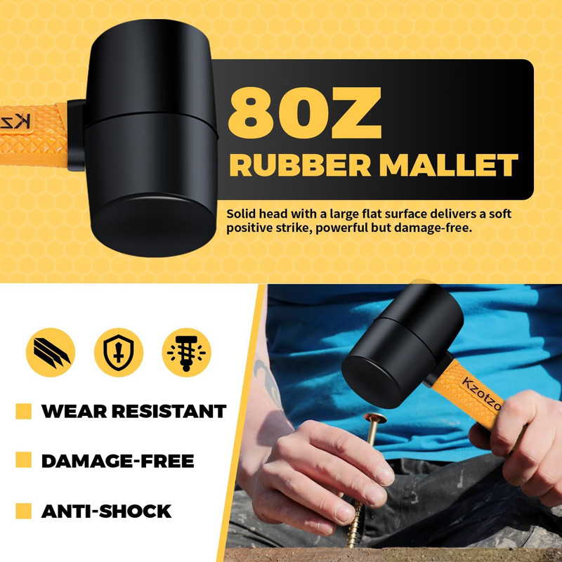 2-Piece Rubber Mallet Hammer Set, 8oz Rubber Hammer Mallet & 25mm Double-Faced S gallery