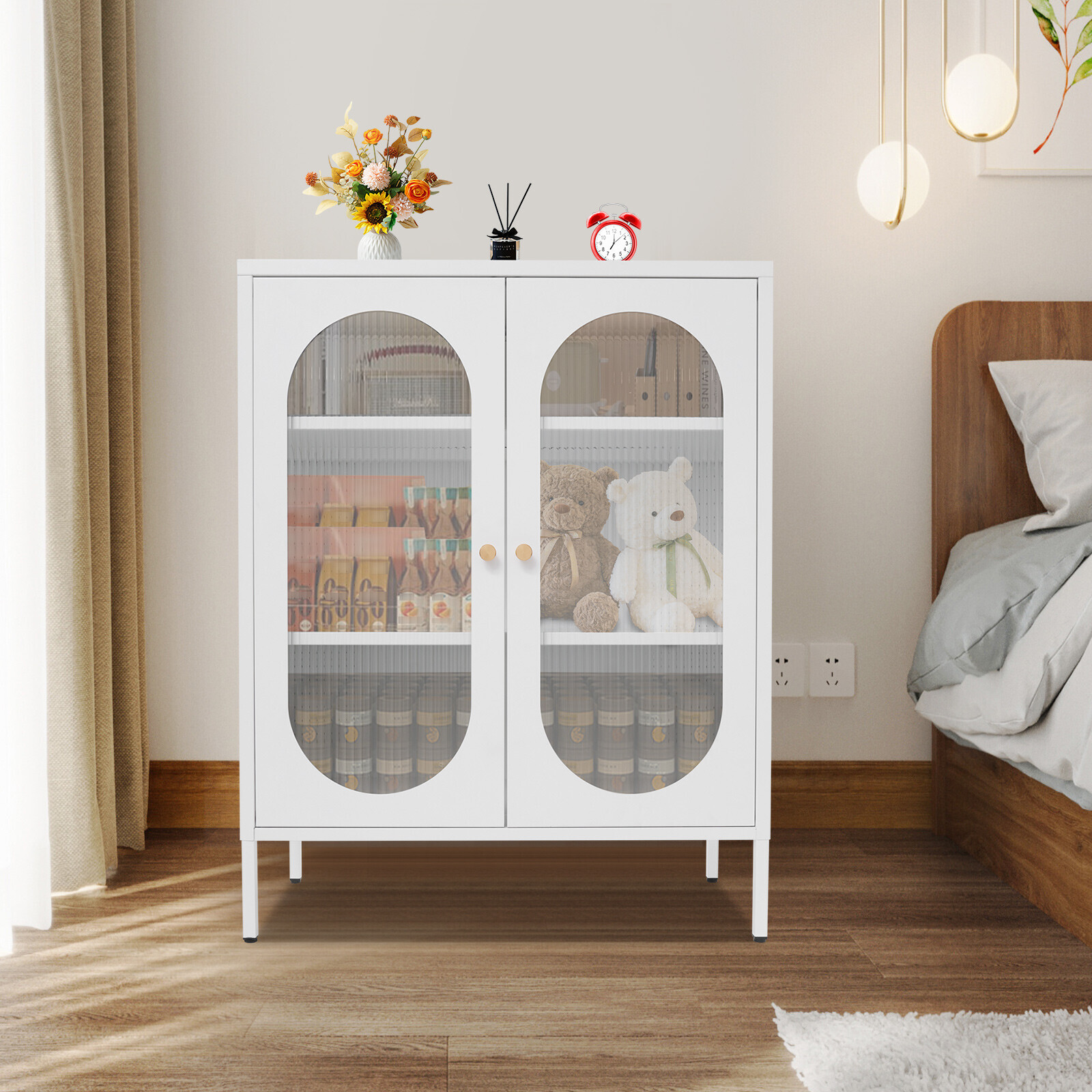 3-Tiers Accent Display Storage Cabinet W/2 Glass Door For Living Room80*40*102cm gallery