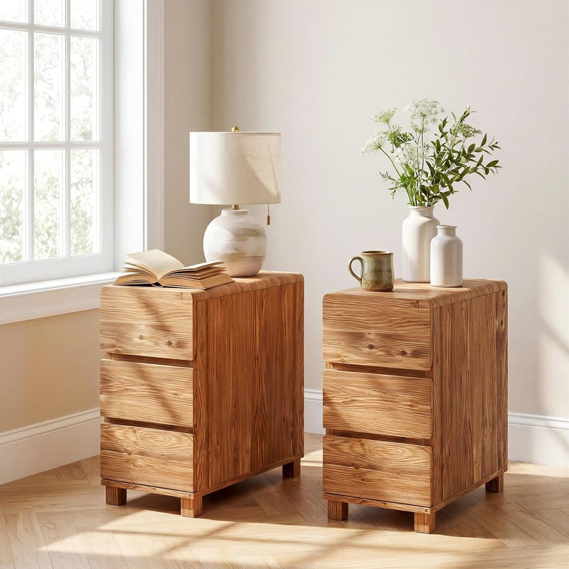 Solid Wood End Table, Rustic Farmhouse Narrow Side Table 3-Drawer Sofa Table gallery