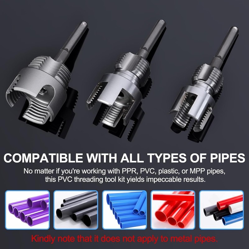 3PCS PVC Pipe Threader Kit - Dual-Function Internal & External Pipe Threading To gallery