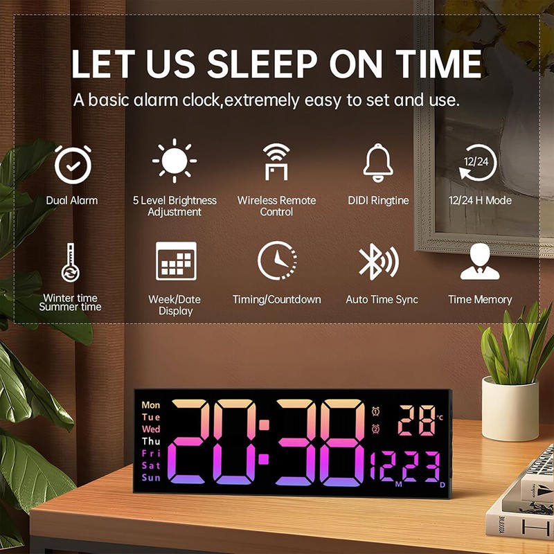 16inch BIG DIGITAL LED CLOCK WALL MOUNT LARGE NUMBERS TIMER DATE TEMPERATURE US gallery
