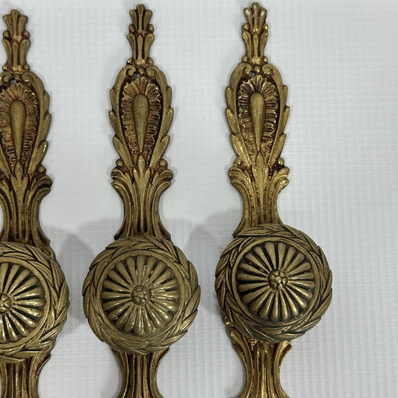 Vintage Solid Brass Cabinet Knobs w Backplate Set 4 Spain Baroque Rococo gallery