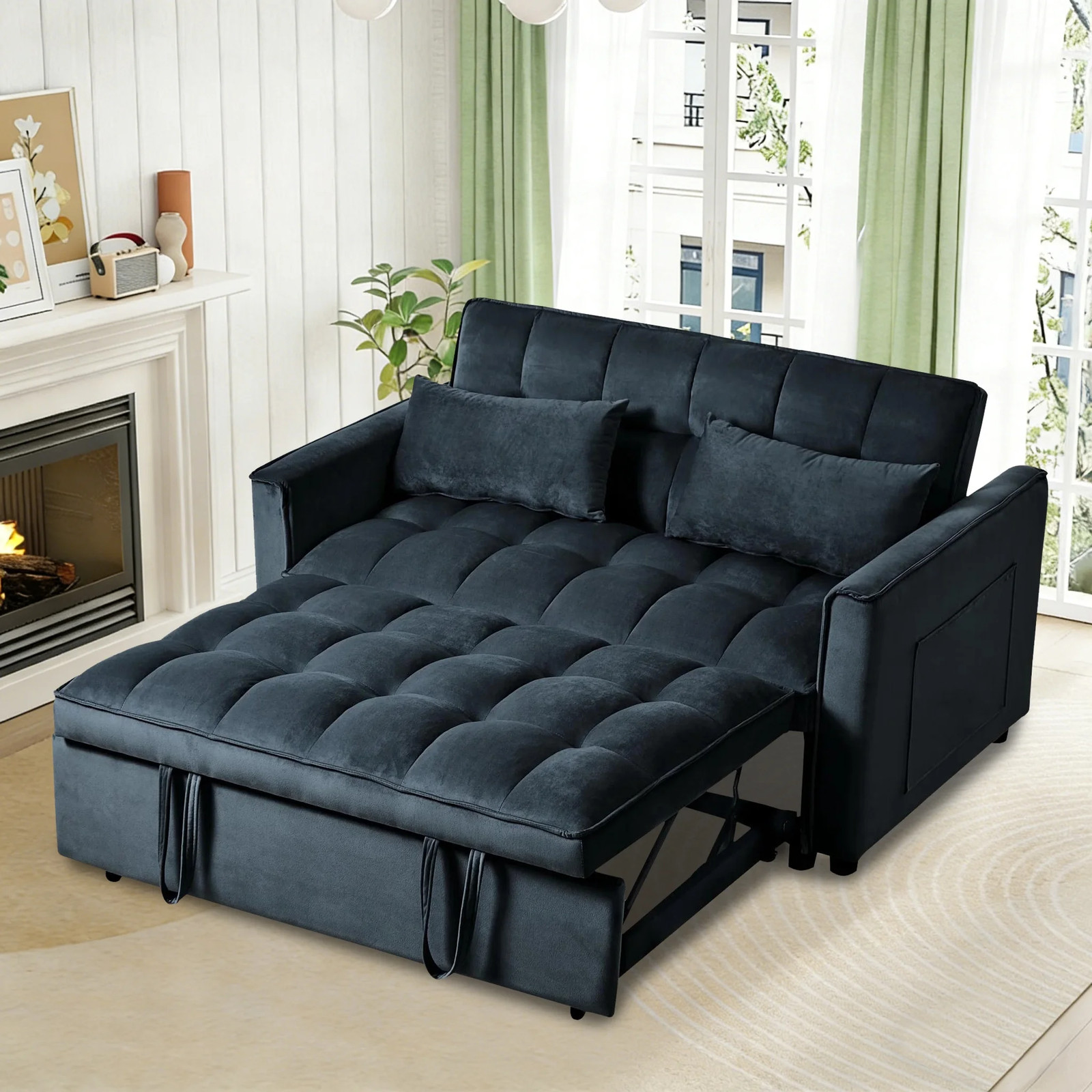 3&1 Convertible Sleeper Sofa Bed Velvet Pull Out Couch Adjustable Loveseat Futon gallery