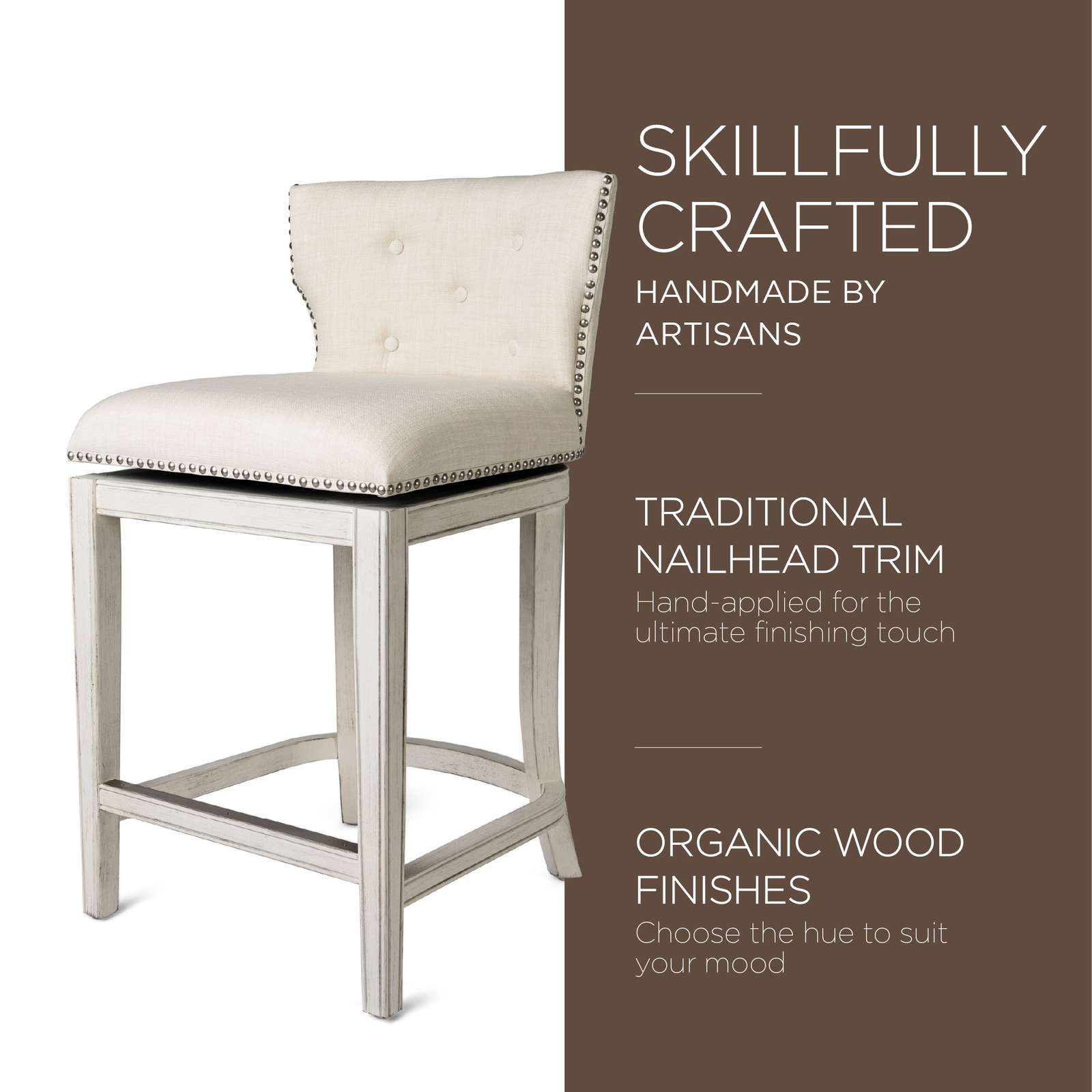 Maven Lane Hugo Counter Stool, White Oak Finish Natural Color Fabric Upholstery gallery