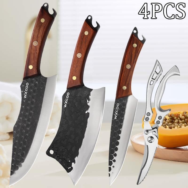 4PCS Stainless Steel Vegetable Chopper Scissors Kitchen Cleaver Boning Knife gallery