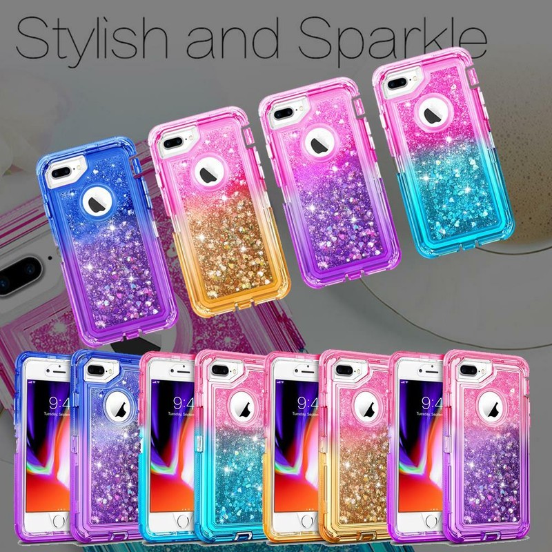 Cute Gradient Glitter Liquid Case Cover For iPhone 8 7 6 PLUS Fits Otterbox Clip