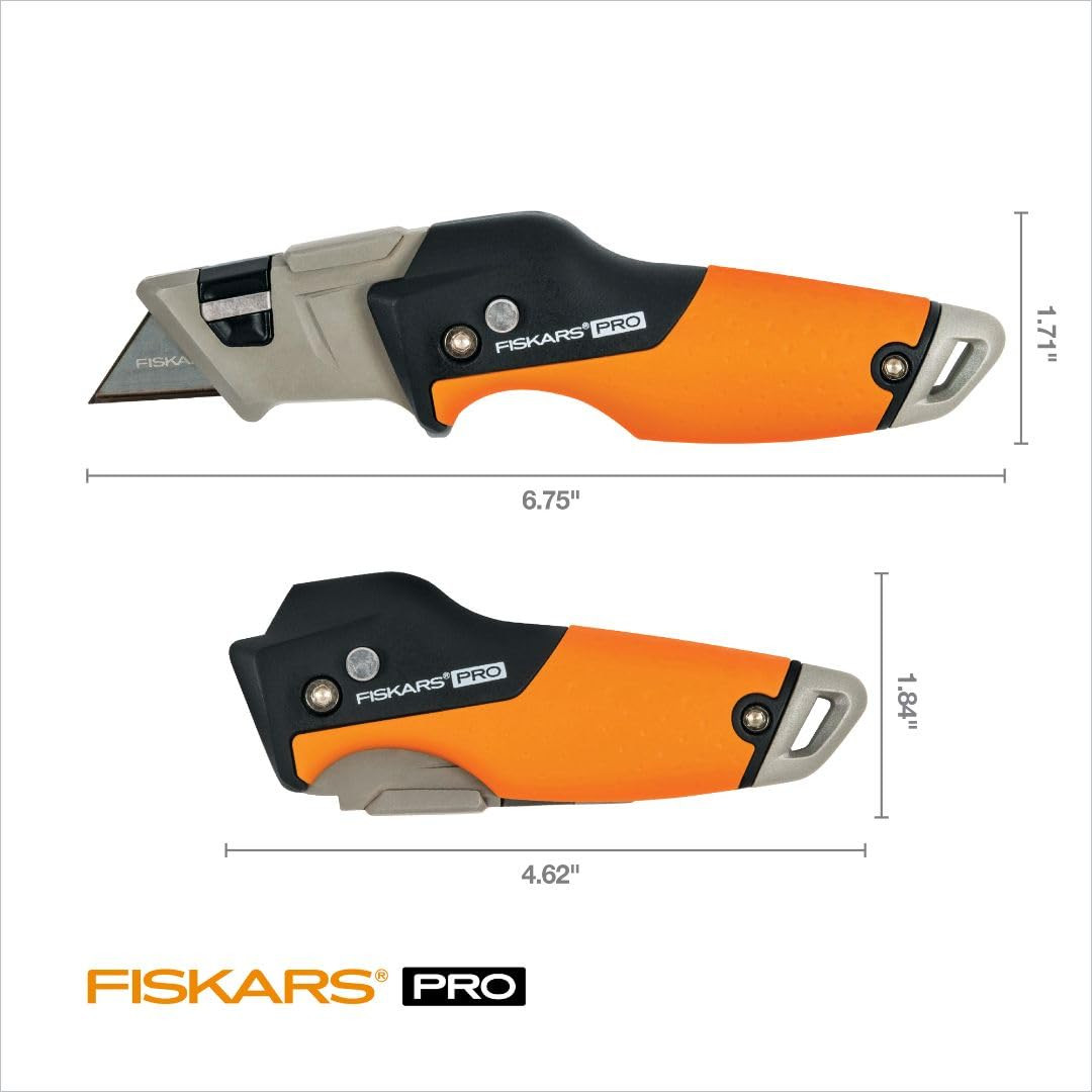 Fiskars Pro Retractable Folding Utility Knife, Box Cutter with Long-Lasting Carb gallery
