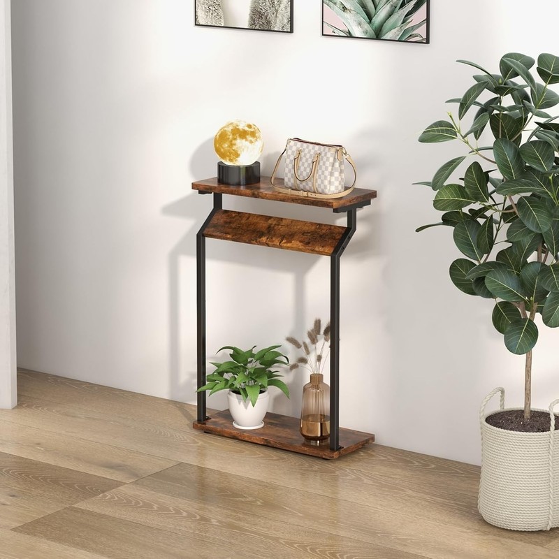 Narrow Side Table for Small Spaces, End Couch, Slim Rustic Brown gallery