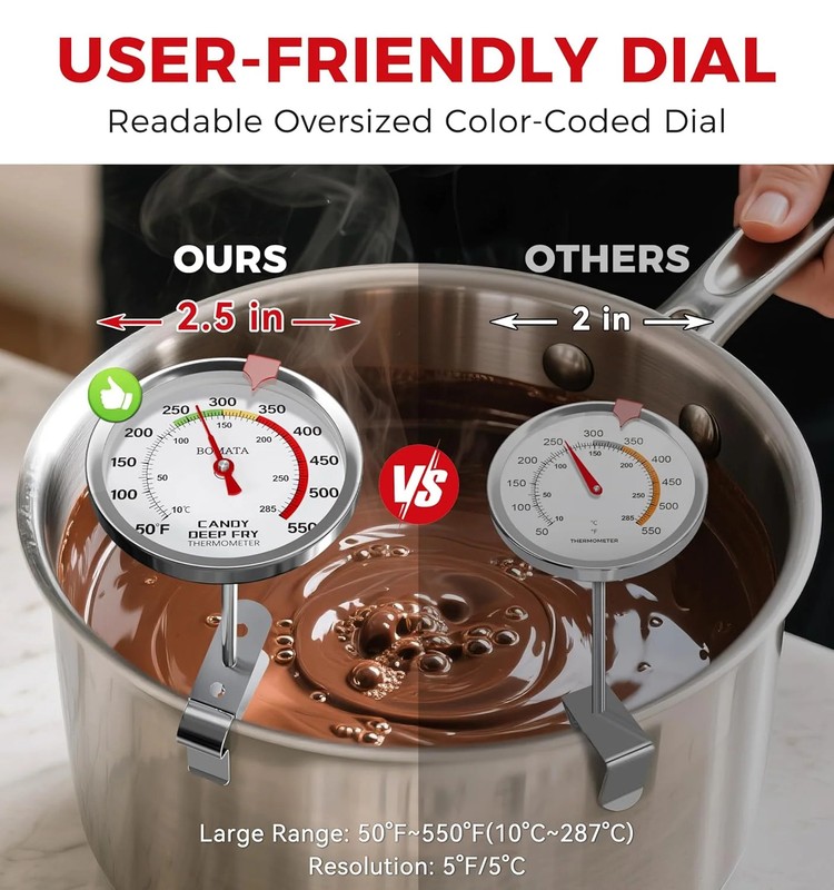 BOMATA Candy Thermometer with Pot Clip, Hands-Free Use, Waterproof IP67 and 2.5" gallery