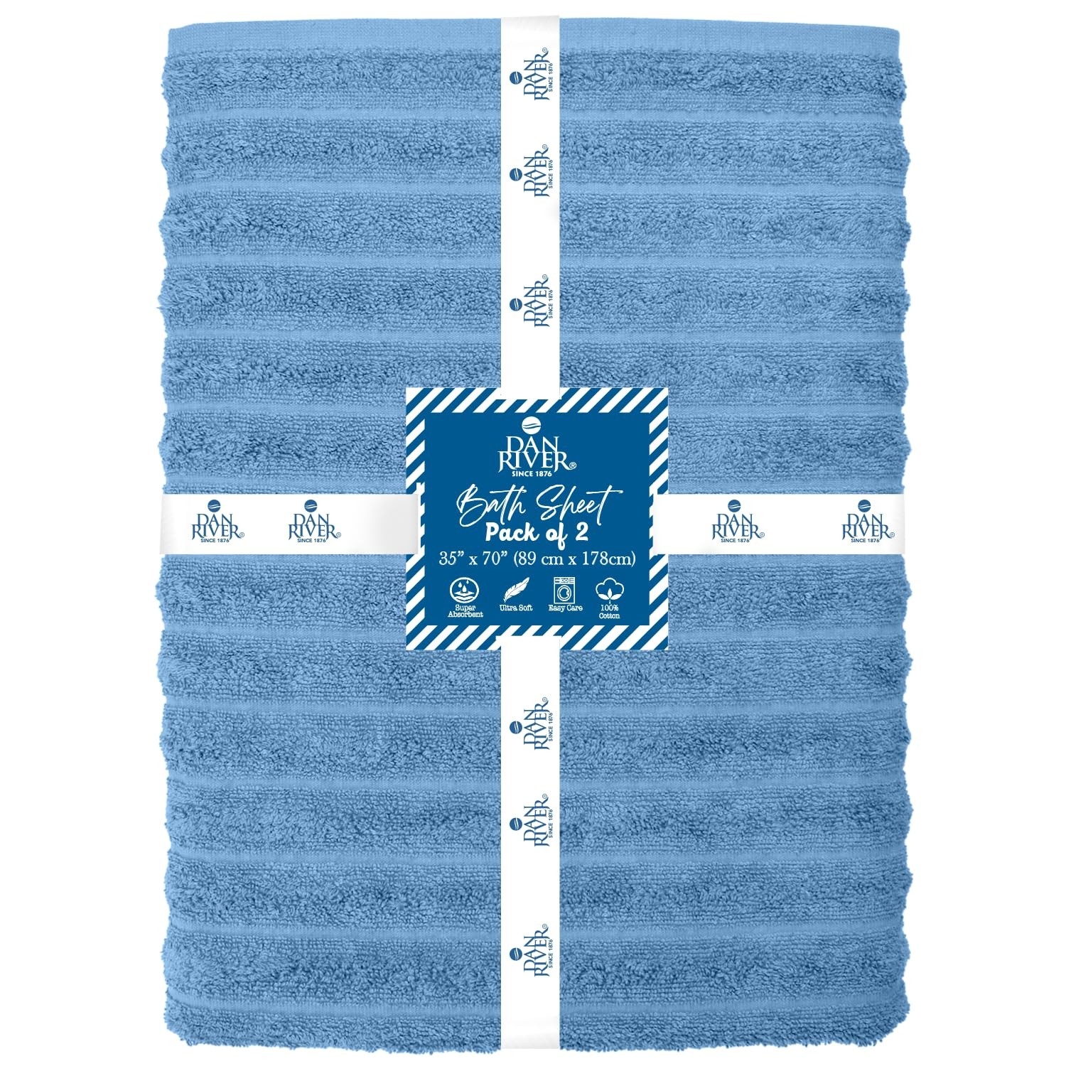Bath Sheet 2 Pack Medium Blue 35x70 Inch Ribbed Luxury Cotton Large Towel Art gallery