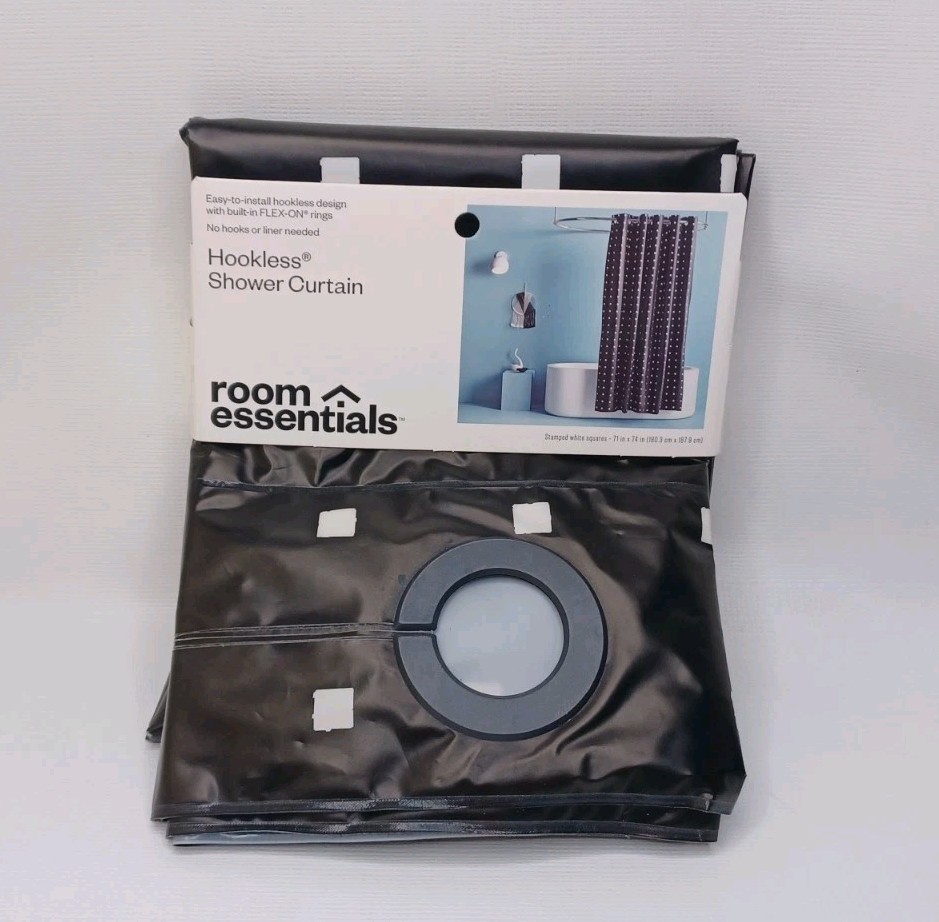Room Essentials Hookless Vinyl Shower Curtain 71" X 74" New