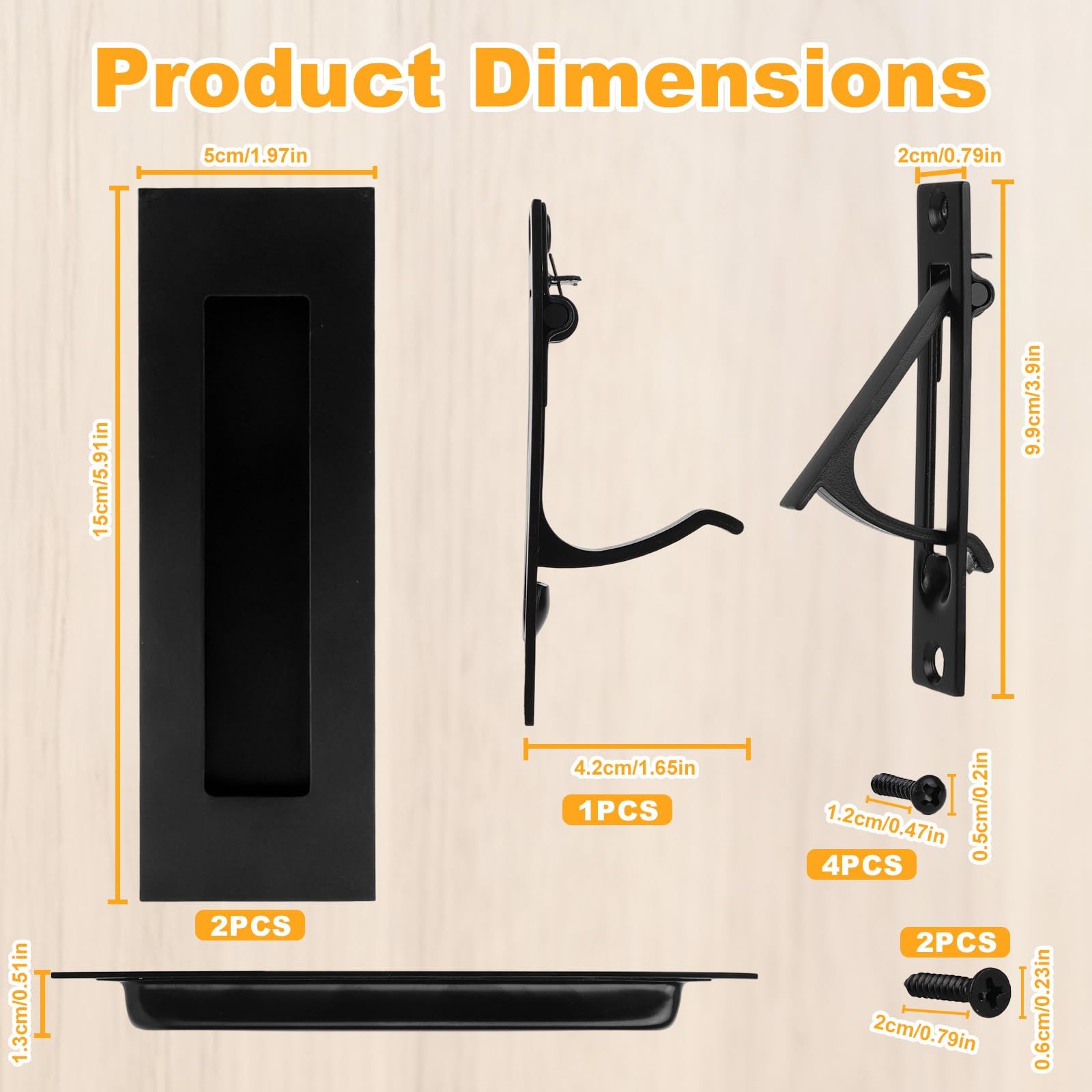 Black Pocket Door Hardware Set 2 Recessed Finger Flush Pulls 1 Edge Pull gallery