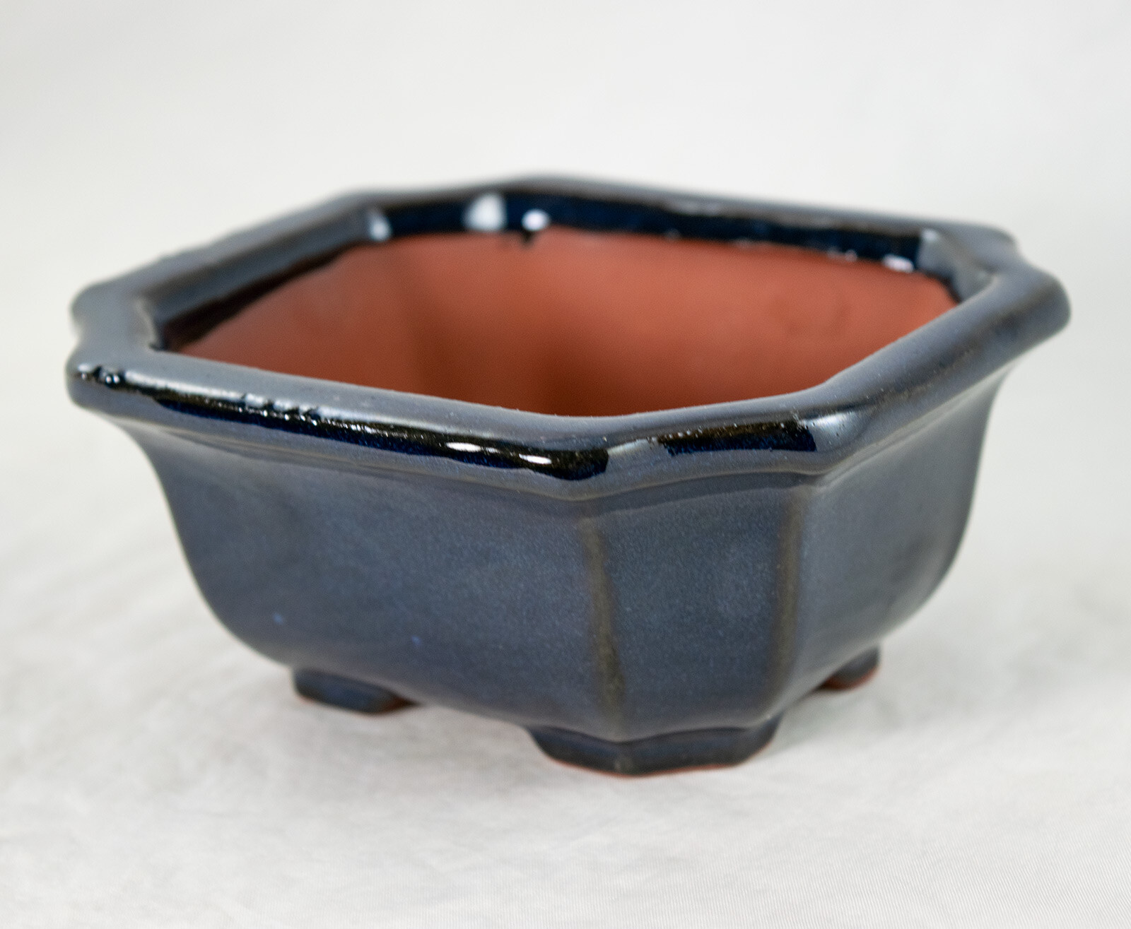 Blue Glazed Shohin Bonsai / Succulent & Accent Pot 5"x 4.25"x 2.25" with Mesh gallery