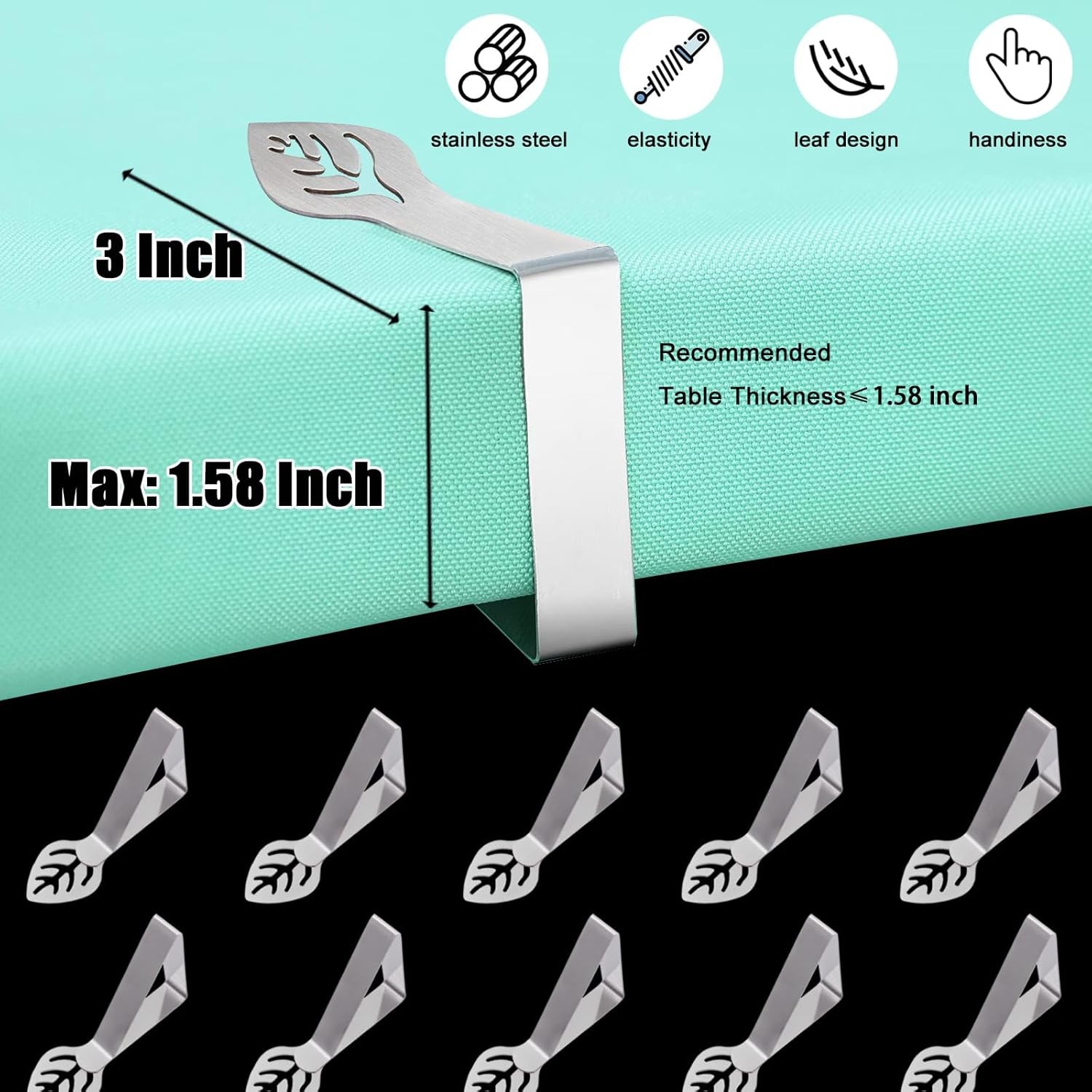 Table Cloth Holder Clips 10 Pack, Leaf Shape Picnic Tablecloth Clip Silver gallery