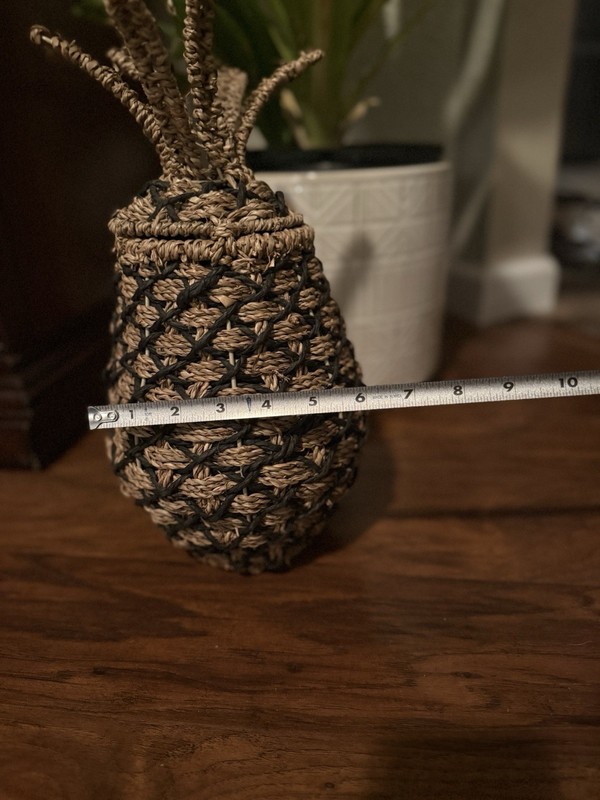 Handmade Pineapple Shaped Wicker Rattan Basket w/Lid Brown Beige 14" Tall Décor gallery