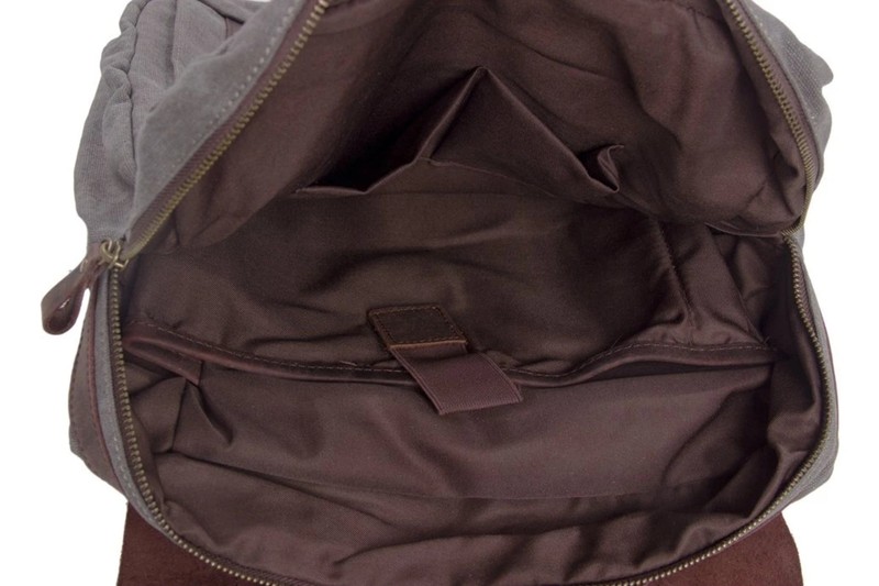 Waxed Canvas and Leather Double strap Backpack - Dark Grey 5