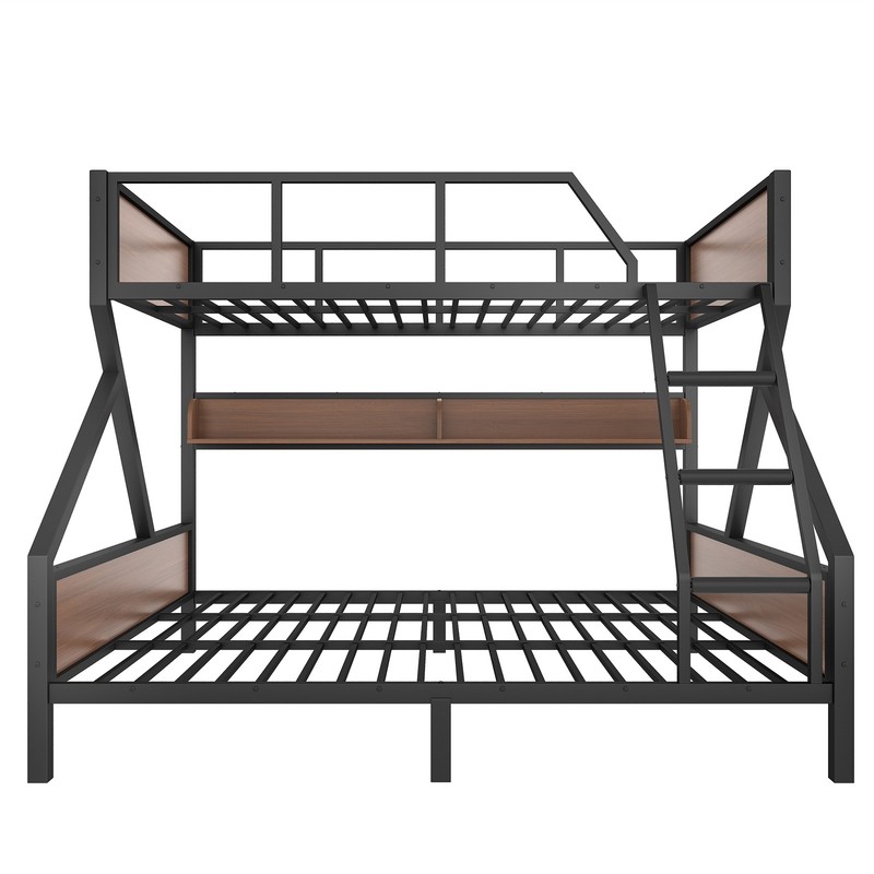 Queen over King Bunk Bed, Metal Bunk Bed with Storage Shelves and Lights Black gallery