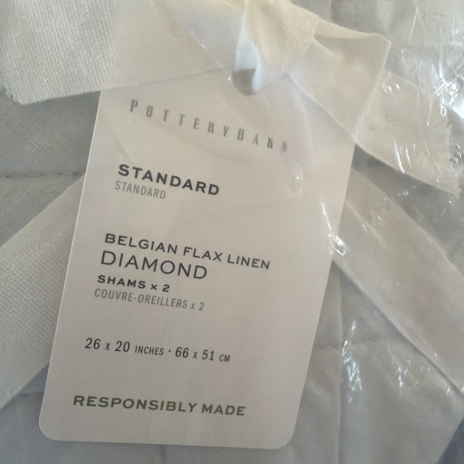 Set / 2 POTTERY BARN BELGIAN FLAX LINEN DIAMOND QUILTED SHAM STANDARD BLUE FROST gallery