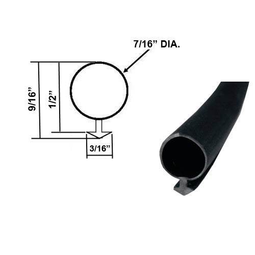 Black Silicone Bulb Type Gasket Weatherstrip, 7/16" DIA, 3/16" Backing - 15 Ft. gallery