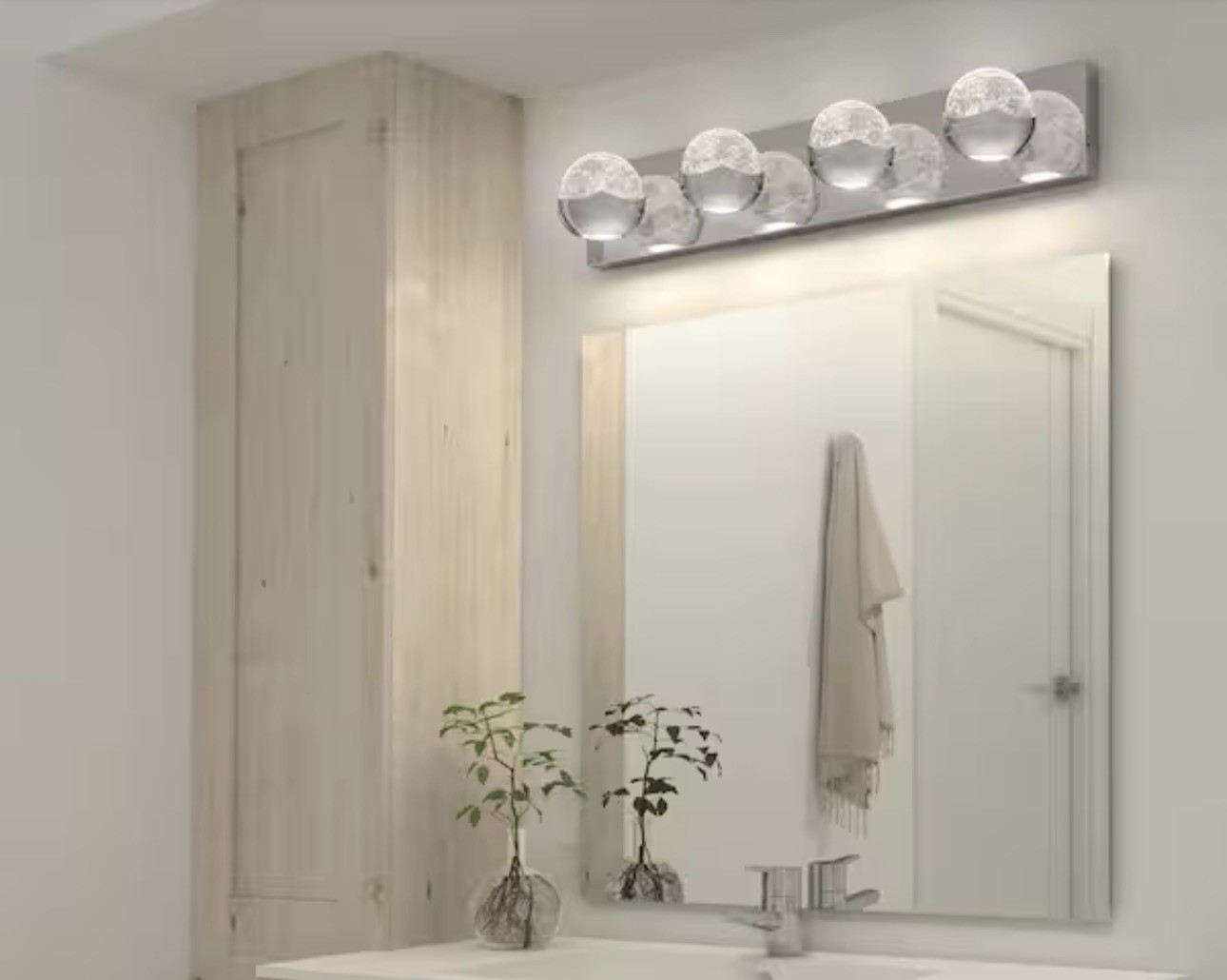 Artika Oracle 27 in. 4-Light CCT LED Chrome Bathroom Vanity Light w/Bubble Glass gallery