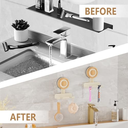Razor Holder for Shower Suction Cup Shaver Holder for Wall, 2 Pack Beige gallery