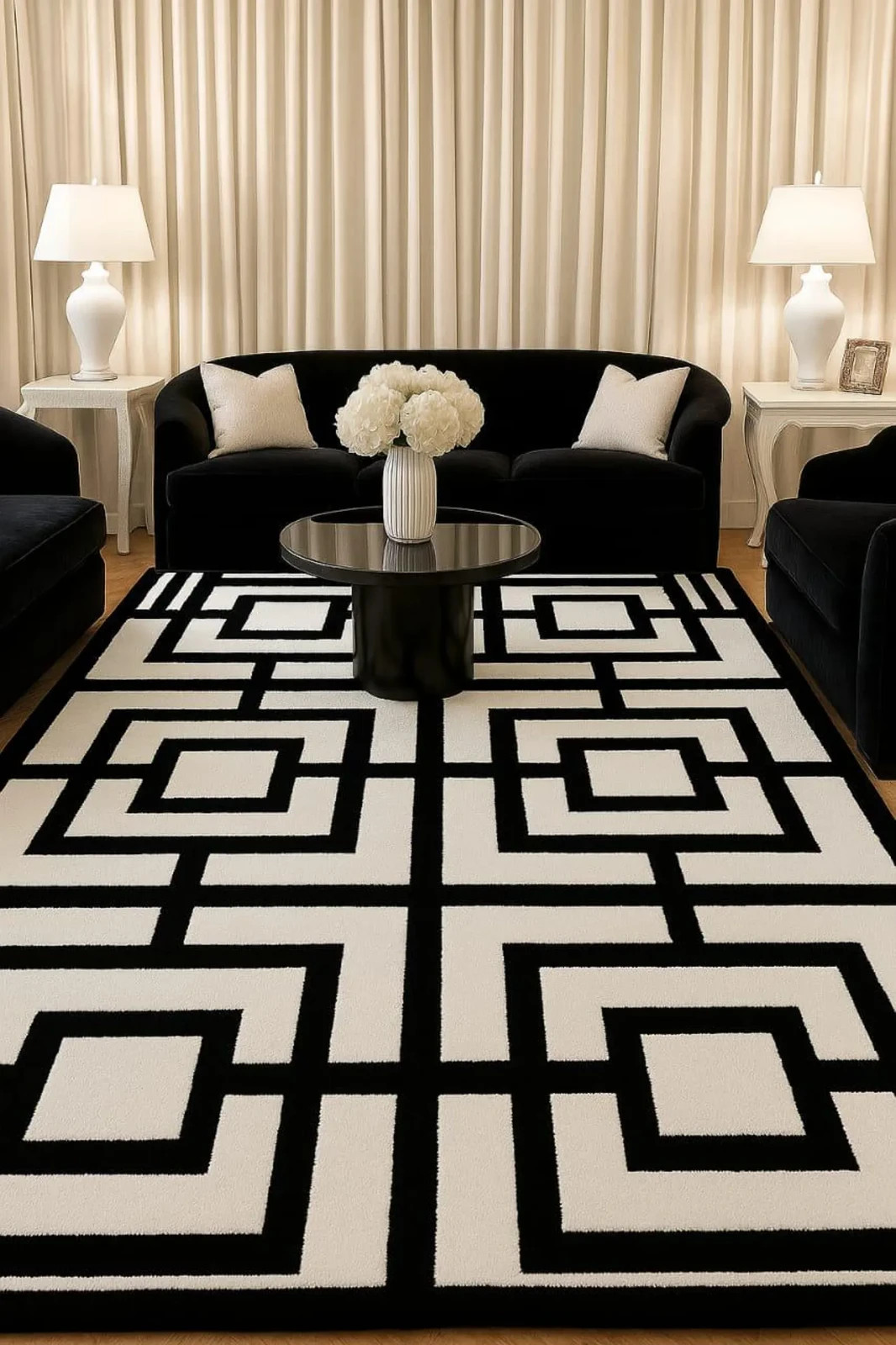 New Modern Black & white Geometric Luxury Hand-Tufted Contemporary Area Rug. gallery