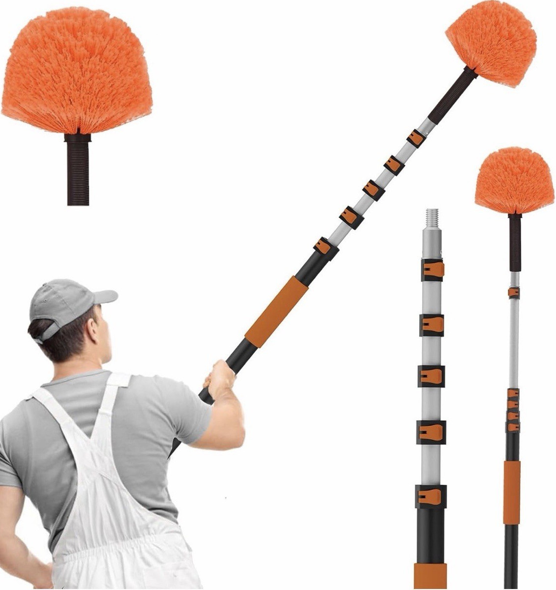 Telescopic Duster Adjustable Aluminum Pole 5-24 ft Orange/Black Synthetic gallery
