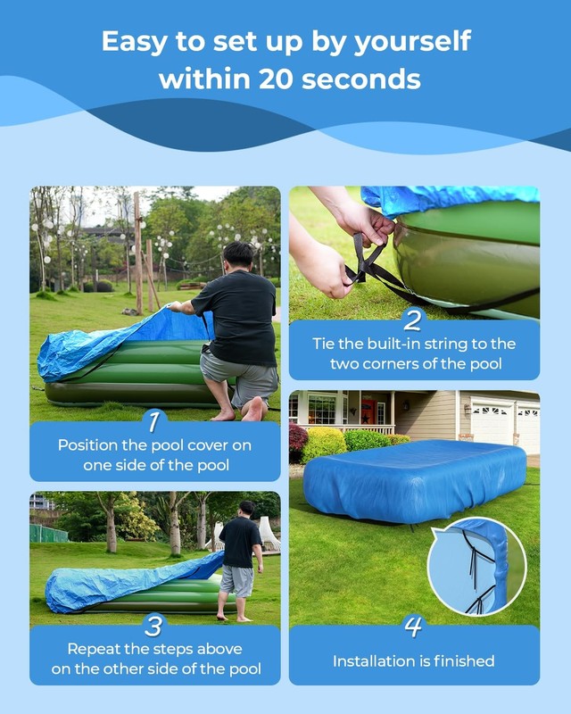 Inflatable Rectangular Pool Cover Fits 145" L x 84" W, Easy 1Person Setup gallery