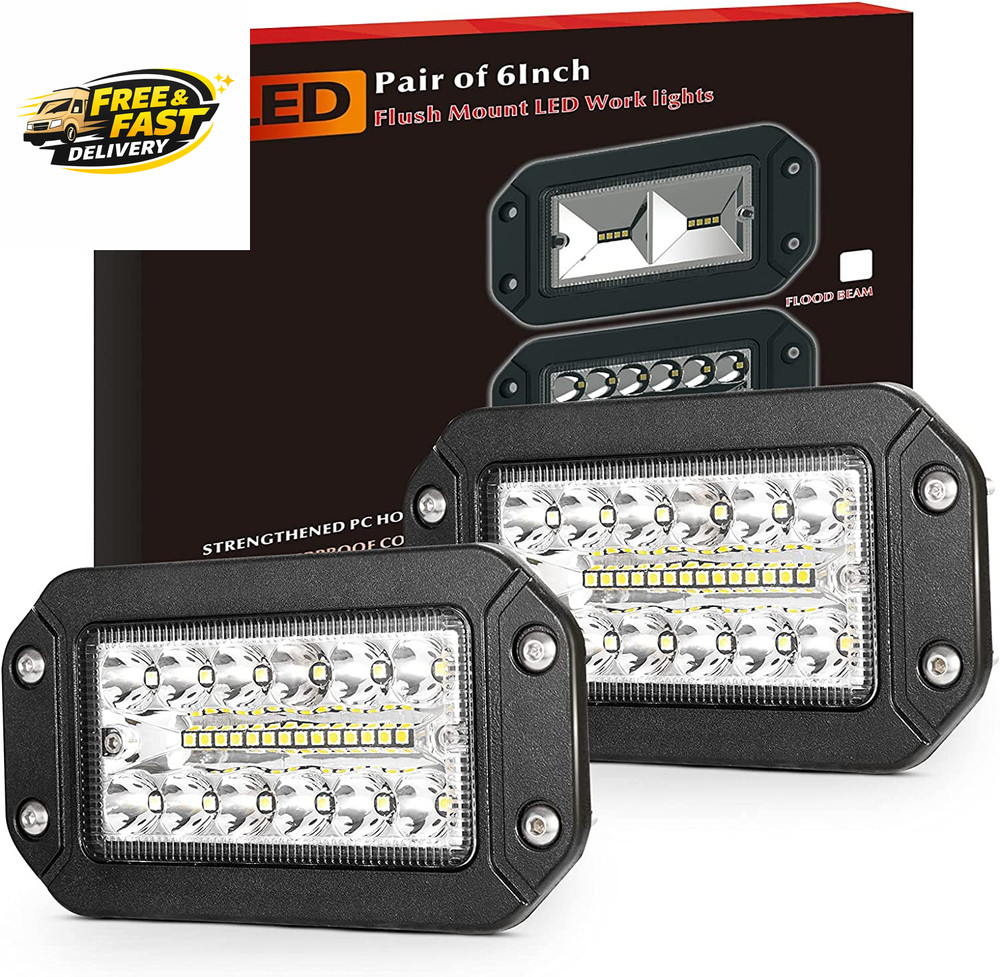 Flush Mount LED Light Pods, 2Pcs 6 Inch Spot Flood Combo Beam 6000 LM Triple Ro