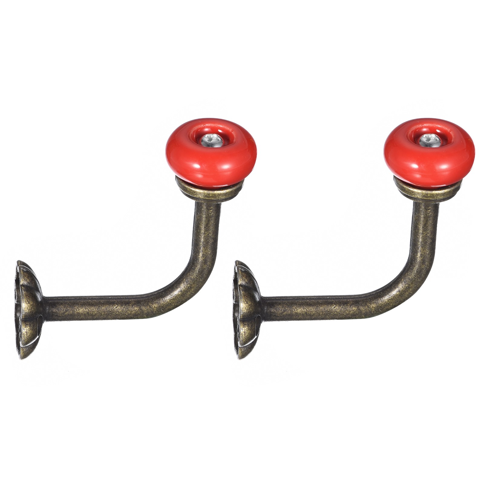 2Pcs Wall Hooks Zinc Alloy Single Prong Ceramic Handle Coat Hook Red gallery