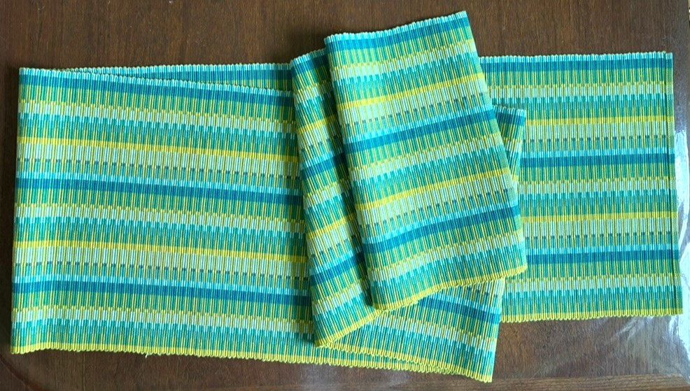 Crate & Barrel Striped Horizon Aqua Blue Green Multi Colored Table Runner 14x90" gallery