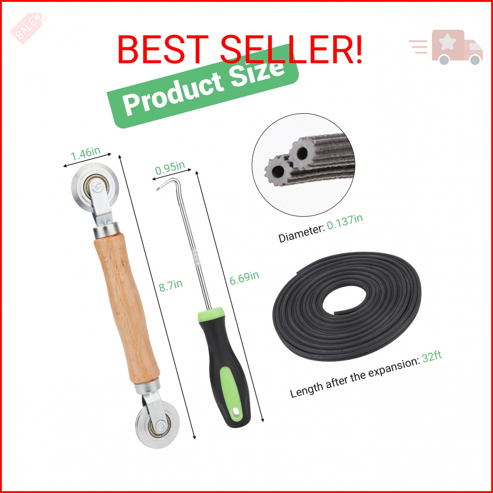 Screen Repair Kit, 32 ft Screen Retainer Spline, Spline Steel Roller, Removal Ho gallery