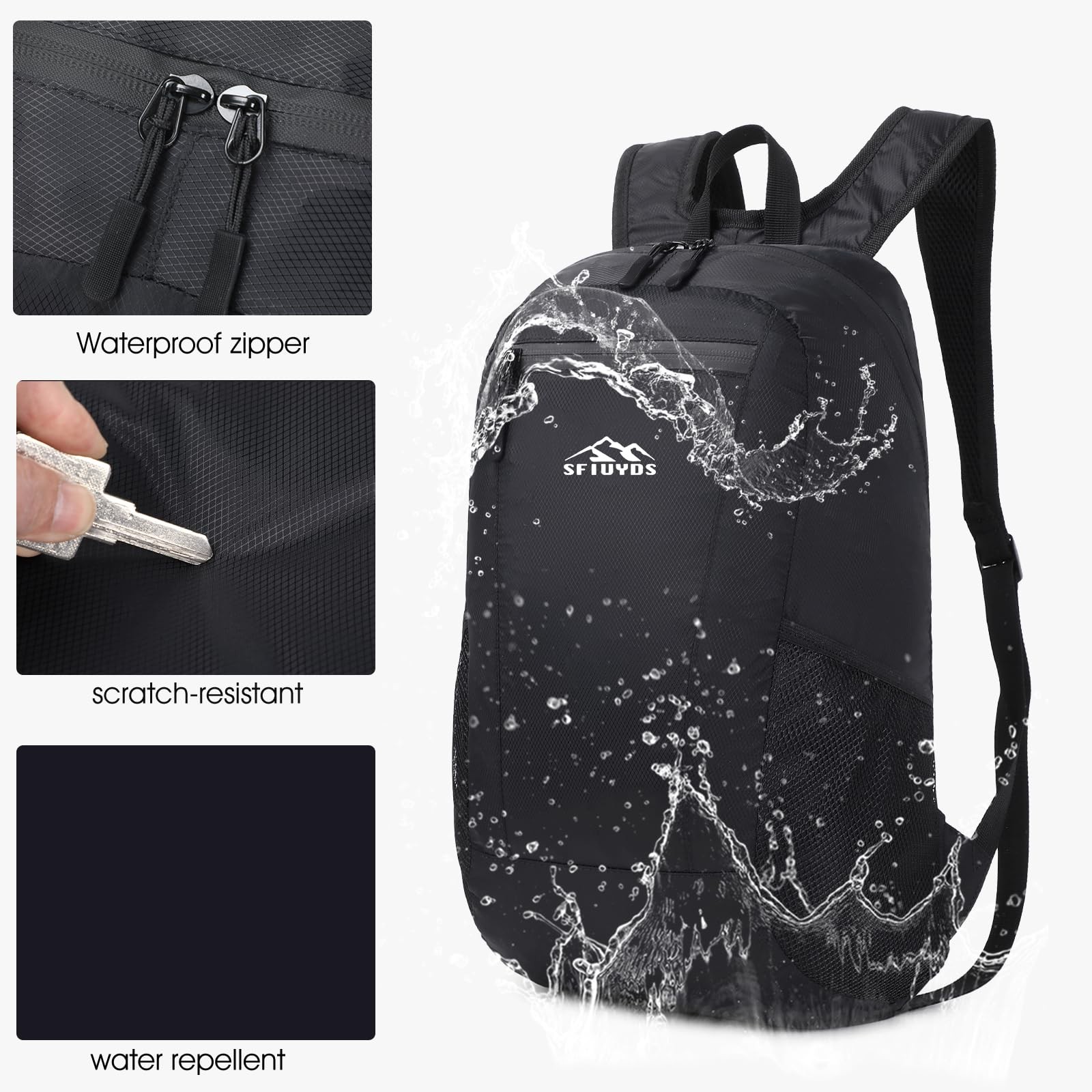 Lightweight Hiking Backpack Small Waterproof Daypack Foldable Nylon Black 4