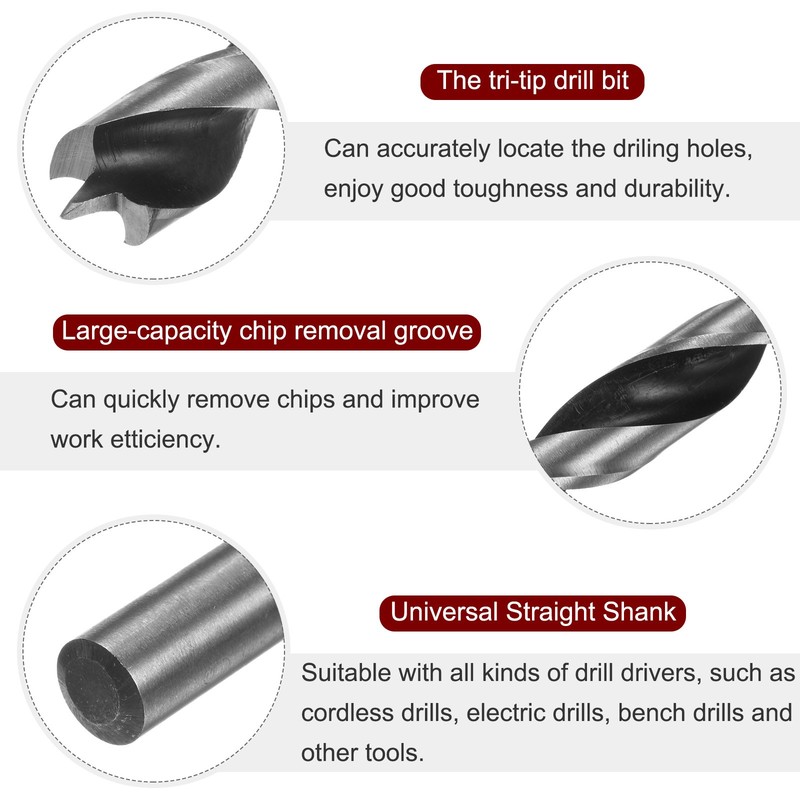 2pcs Brad Point Drill Bits Dia 10mm/0.4" Carbon Steel Round Shank Drill 120mm gallery