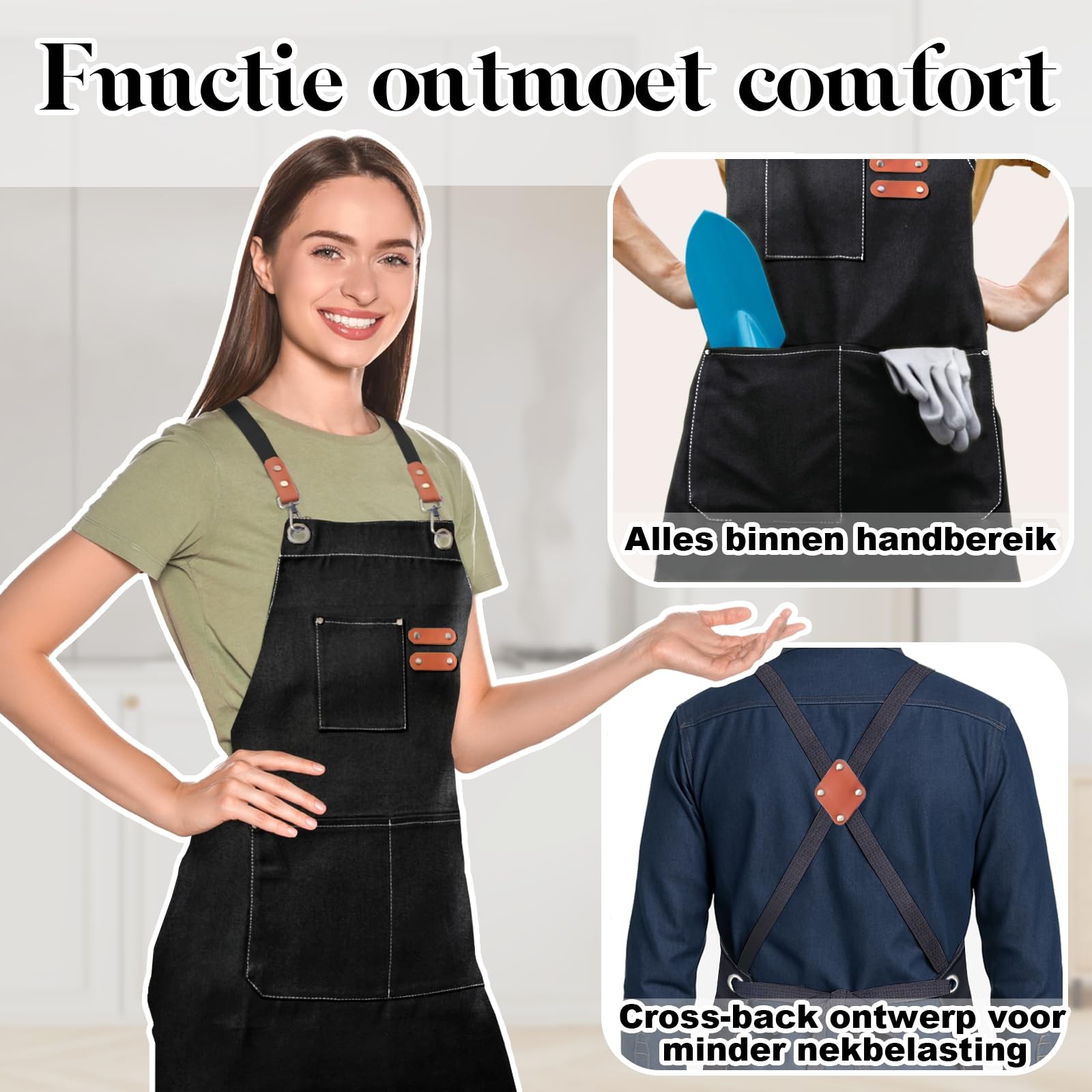 Chef Apron Pockets Cross Back Cotton Canvas Plus Size Cooking BBQ Baking (Black) gallery