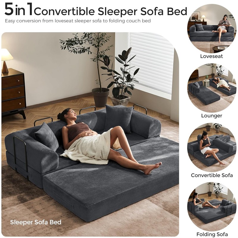 Sectional Sofa Bed Comfy Boneless Modular Corduroy Sofa Couch Convertible 4 in 1 gallery