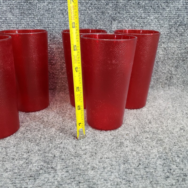 VTG RESTAURANT PLASTIC STACKING GLASSES Cups RUBY RED PEBBLED TUMBLERS LOT 13 gallery