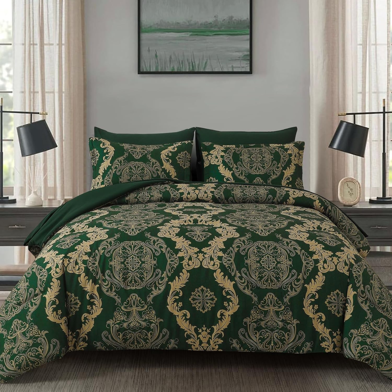 Damask Floral Comforter Set 7 Pieces Bed in a Bag Lightweight Microfiber Bedding gallery