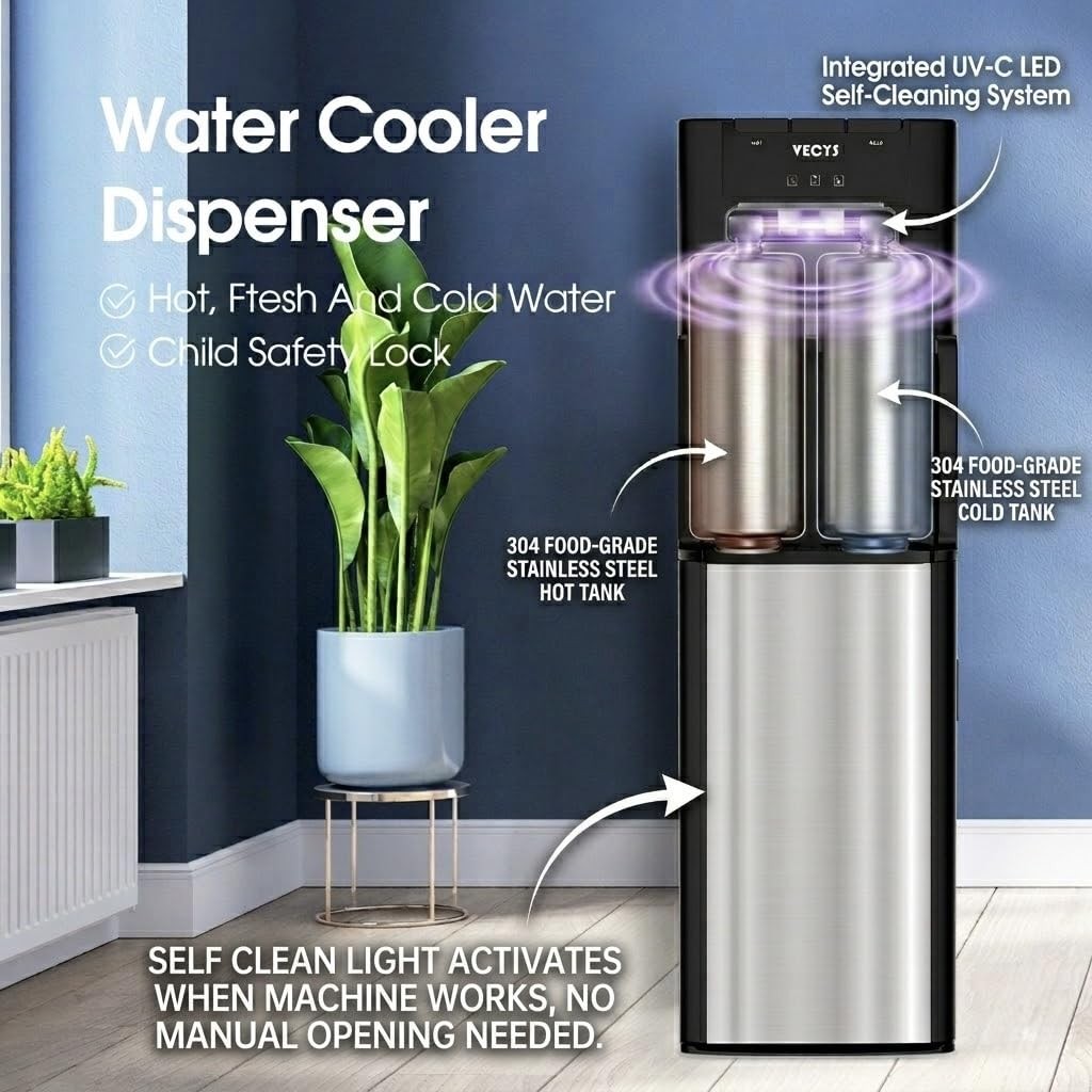 Self-Cleaning Bottom Loading Water Dispenser for 3-5 Gallon Bottle, 304 Stain... gallery