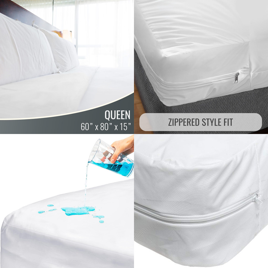 Bed Cover Queen Size Zippered Fitted Sheet Plastic Mattress Protector Waterproof gallery