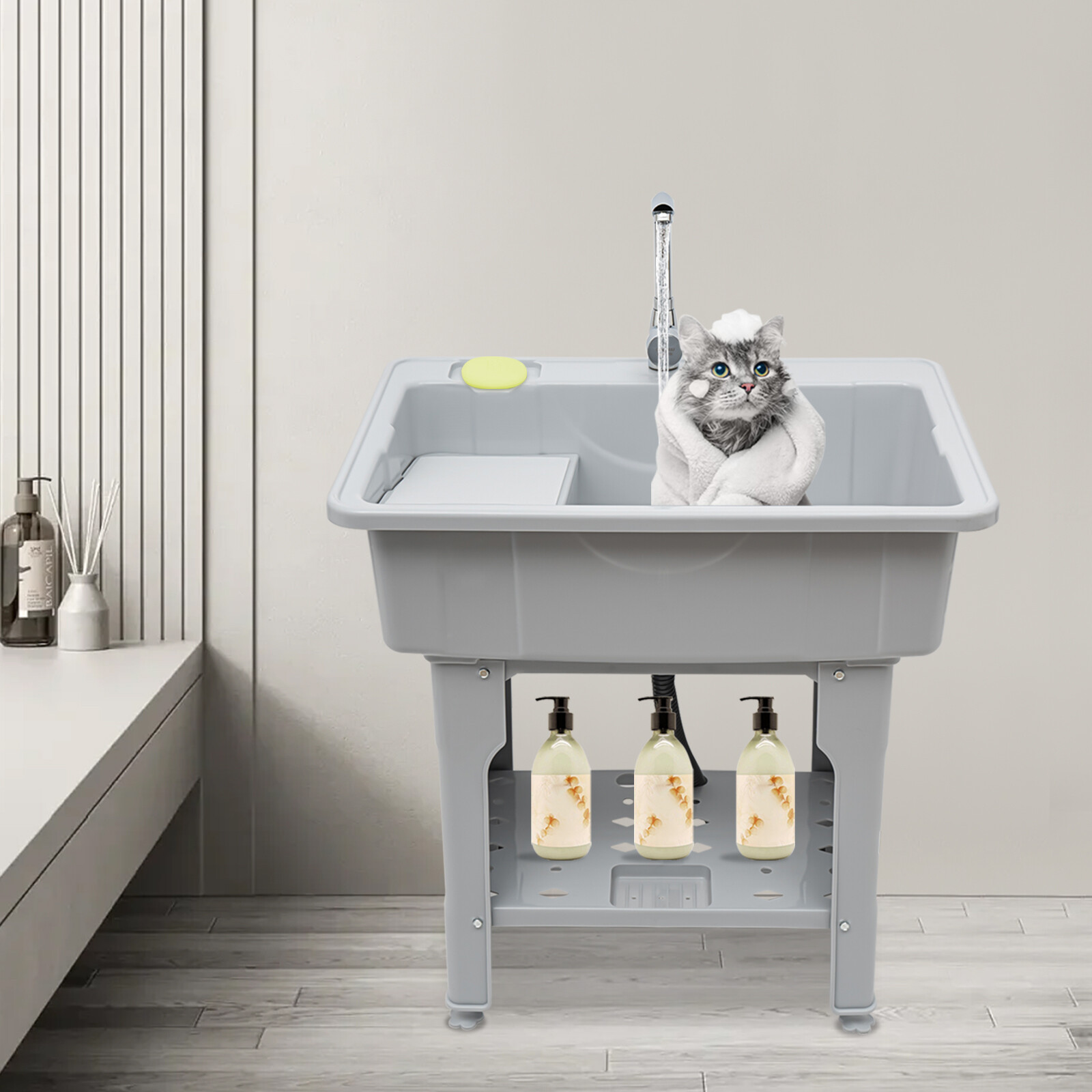 Freestanding Kitchen Sink Commercial Laundry & Utility Room Sinks w/ Faucet Gray gallery